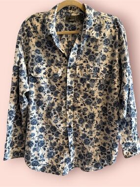 Vintage 90s Lizwear Blue Floral Cotton Button Down Shirt